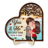 Couple Kissing Under Tree Heart Shaped Personalized 2-Layer Wooden Plaque