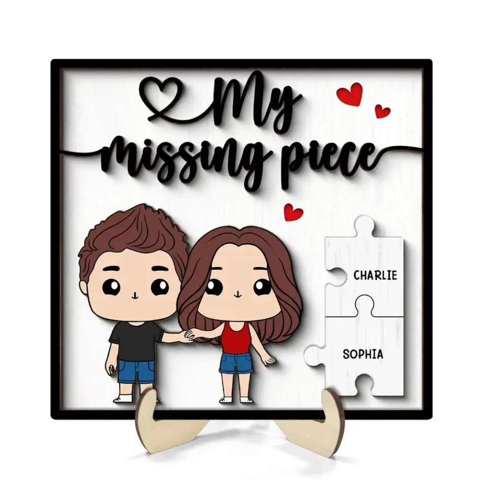 My Missing Piece Funny Chibi Couple Valentine‘s Day Gift For Her Gift For Him Personalized 2-Layer Wooden Plaque