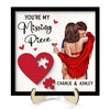 Couple Kissing On Shoulder Missing Piece Red Heart Personalized 2-Layer Wooden Plaque, Valentine‘s Day Gift For Him, For Her
