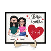 Couple Sitting Embracing Initial Names Valentine‘s Day Gift For Him For Her Personalized 2-Layer Wooden Plaque