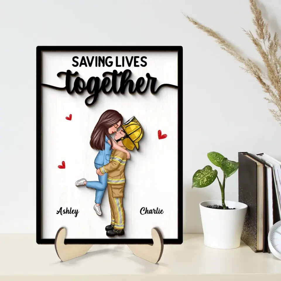 Couple Valentine‘s Day Gifts by Occupation Gift For Her Gift For Him Firefighter, Nurse, Police Officer Personalized 2-Layer Wooden Plaque