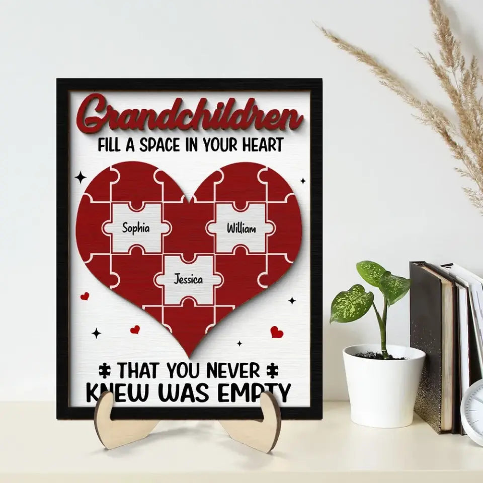 Grandchildren Fill A Space In Your Heart Personalized 2-Layer Wooden Plaque