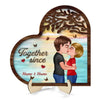 Couple Kissing Under Tree Heart Shaped Personalized 2-Layer Wooden Plaque