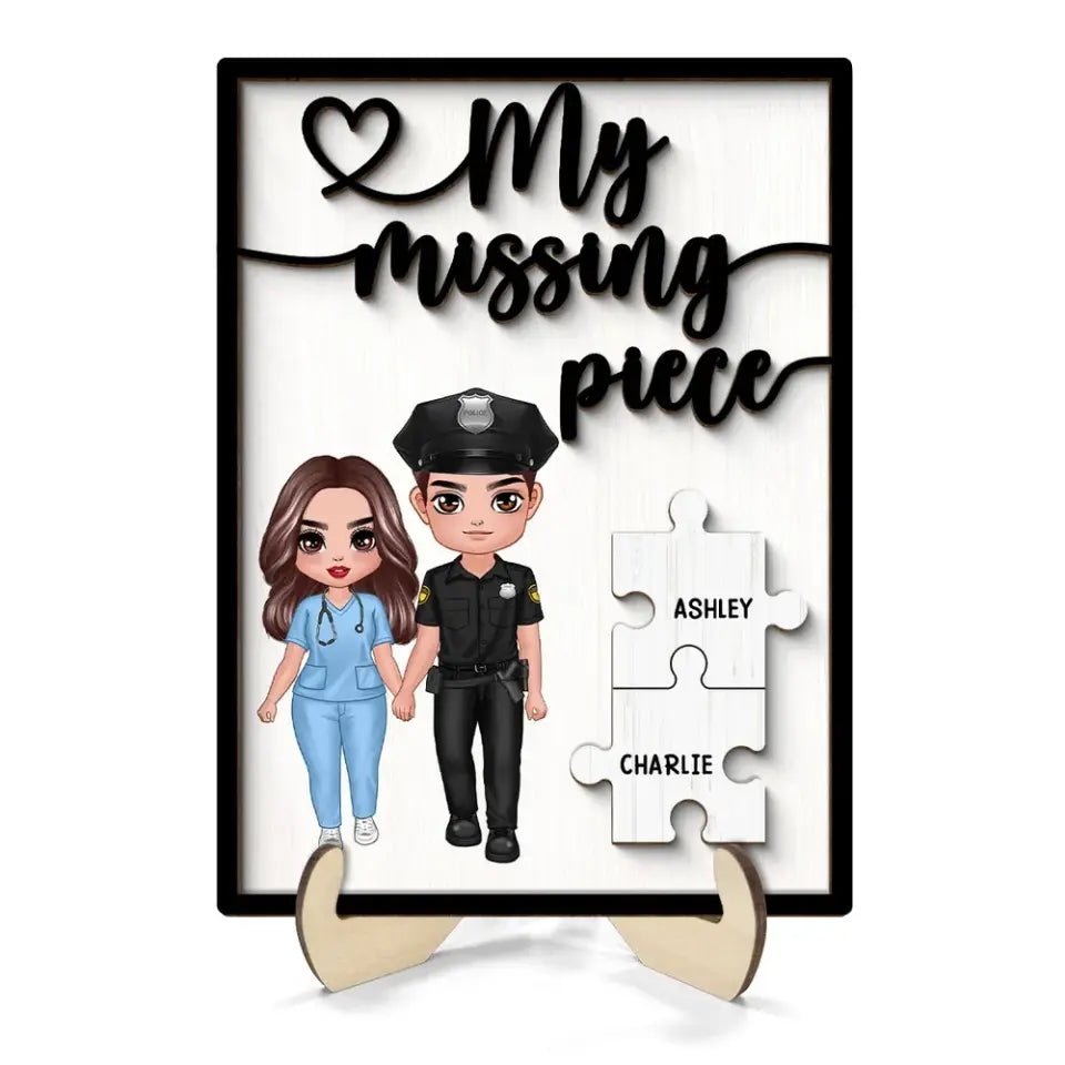 My Missing Piece Couple Standing Valentine‘s Day Gifts by Occupation Gift For Her Gift For Him Firefighter, Nurse, Police Officer Personalized 2-Layer Wooden Plaque