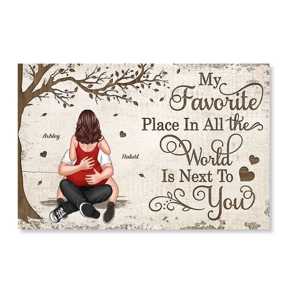 Favorite Place In All The World Couple Sitting Hugging Back View Personalized Poster