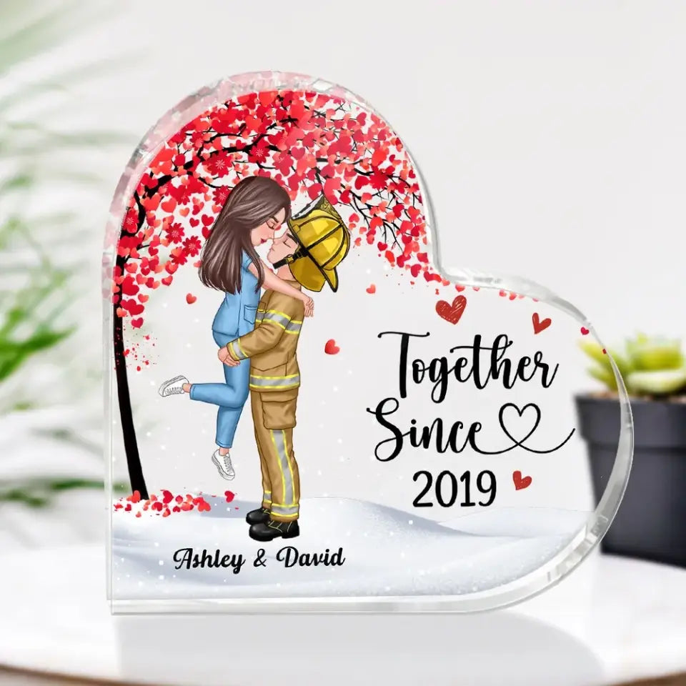 Couple Under Tree Valentine‘s Day Gifts by Occupation Gift For Her Gift For Him Firefighter, Nurse, Police Officer Personalized Heart Acrylic Block Plaque