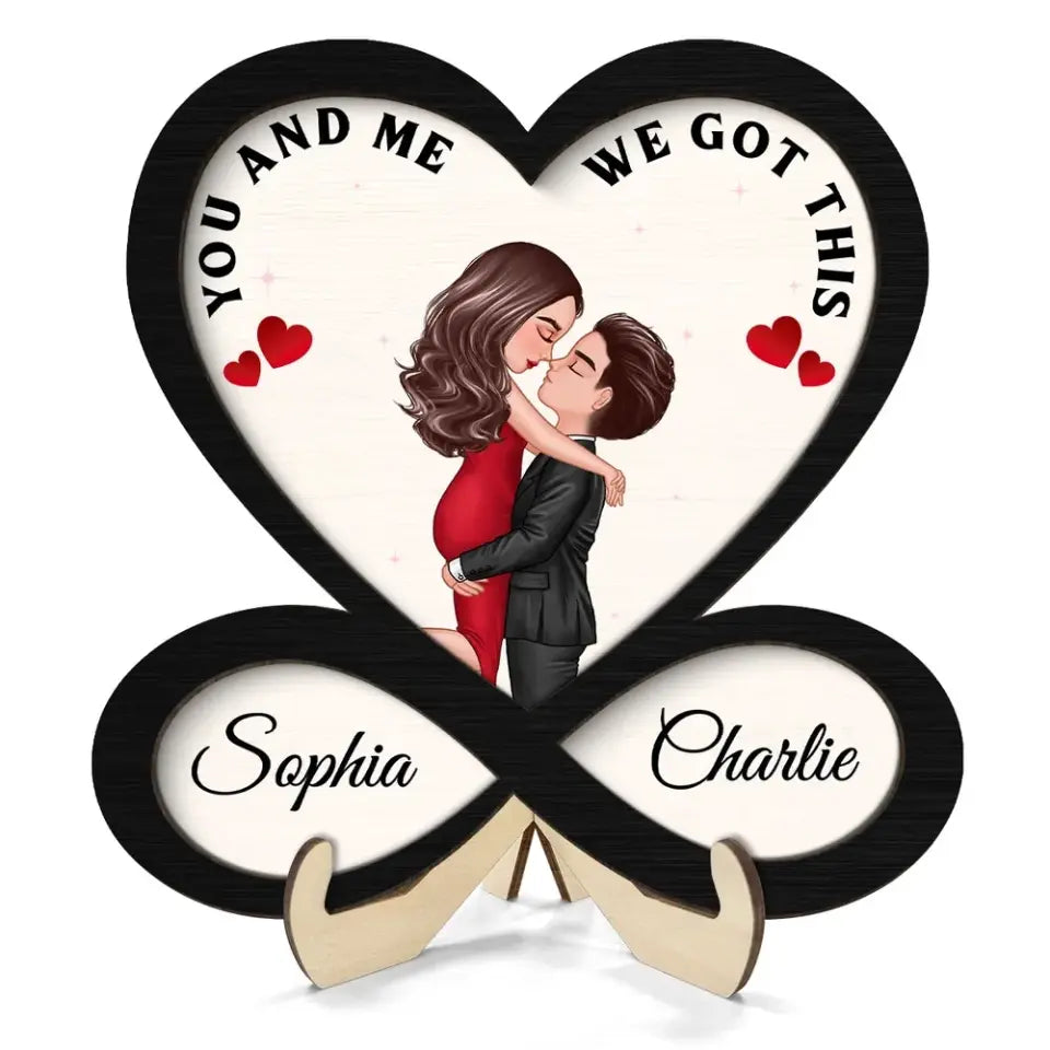Couple Hugging Kissing Heart Infinity Personalized 2-layer Wooden Plaque