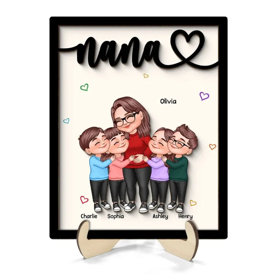Grandma & Grandkids Hugging Gift For Grandma Mom Personalized 2-Layer Wooden Plaque