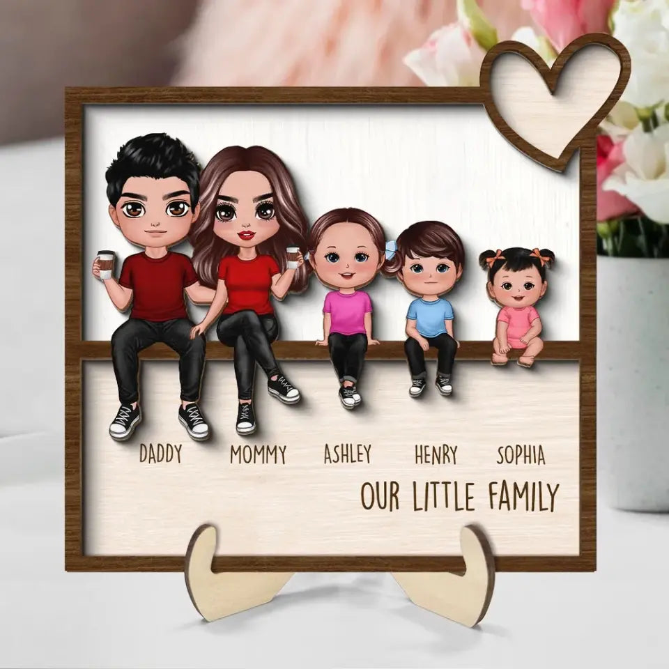 Family Sitting Together Home Decor Personalized 2-Layer Wooden Plaque