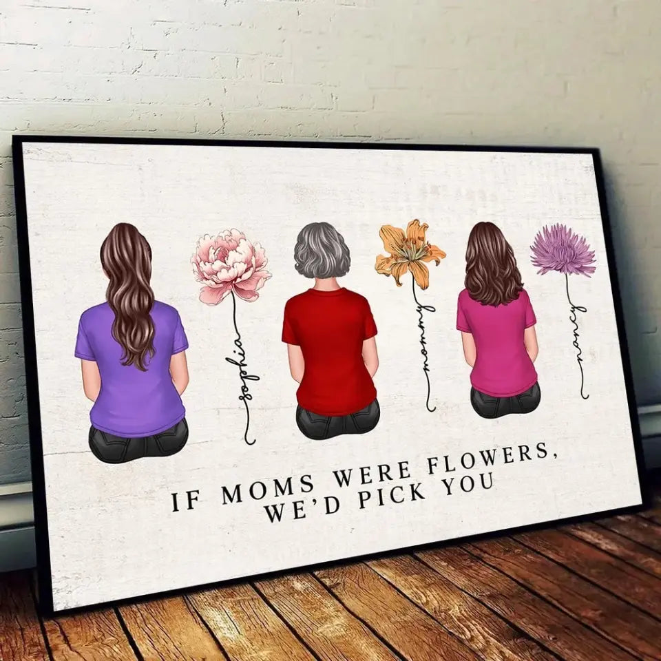 If Moms Were Flowers I‘d Pick You Vintage Birth Month Flowers Mother‘s Day Gift Personalized Horizontal Poster