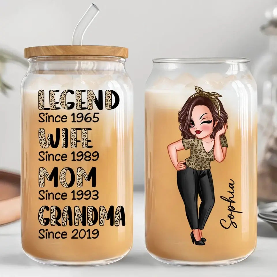 Legend Wife Mom Grandma Personalized Clear Glass Can