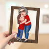 Grandma Grandkid Hugging Frame Personalized Wooden Plaque, Gift For Grandma