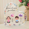 Grandkids Sitting Crossed Legs Watercolor Birth Month Flowers Personalized Heart Acrylic Block