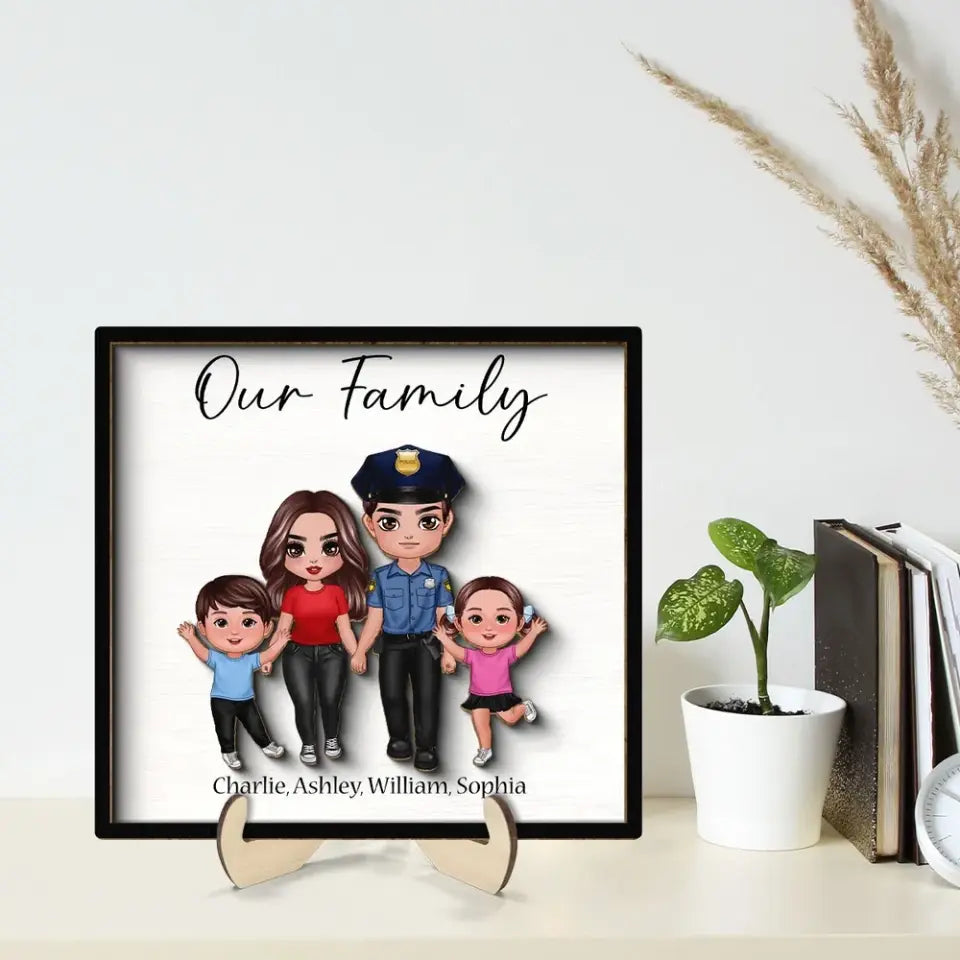 In This Family No One Fights Alone Family Gift By Occupations Nurse Firefighter Police Officer Personalized 2-Layer Wooden Plaque