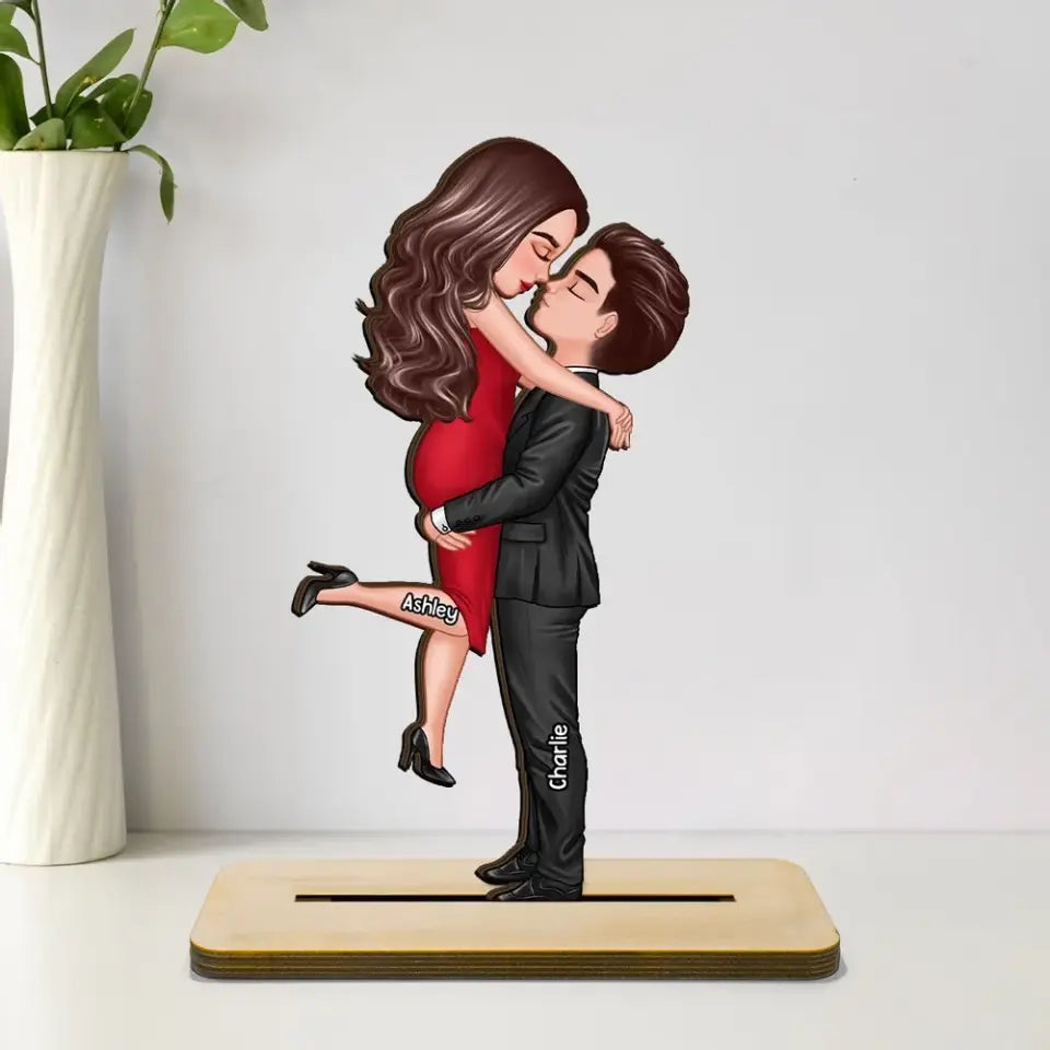 Hugging Kissing Couple Home Decor Gift For Him Gift For Her Personalized Standing Wooden Plaque