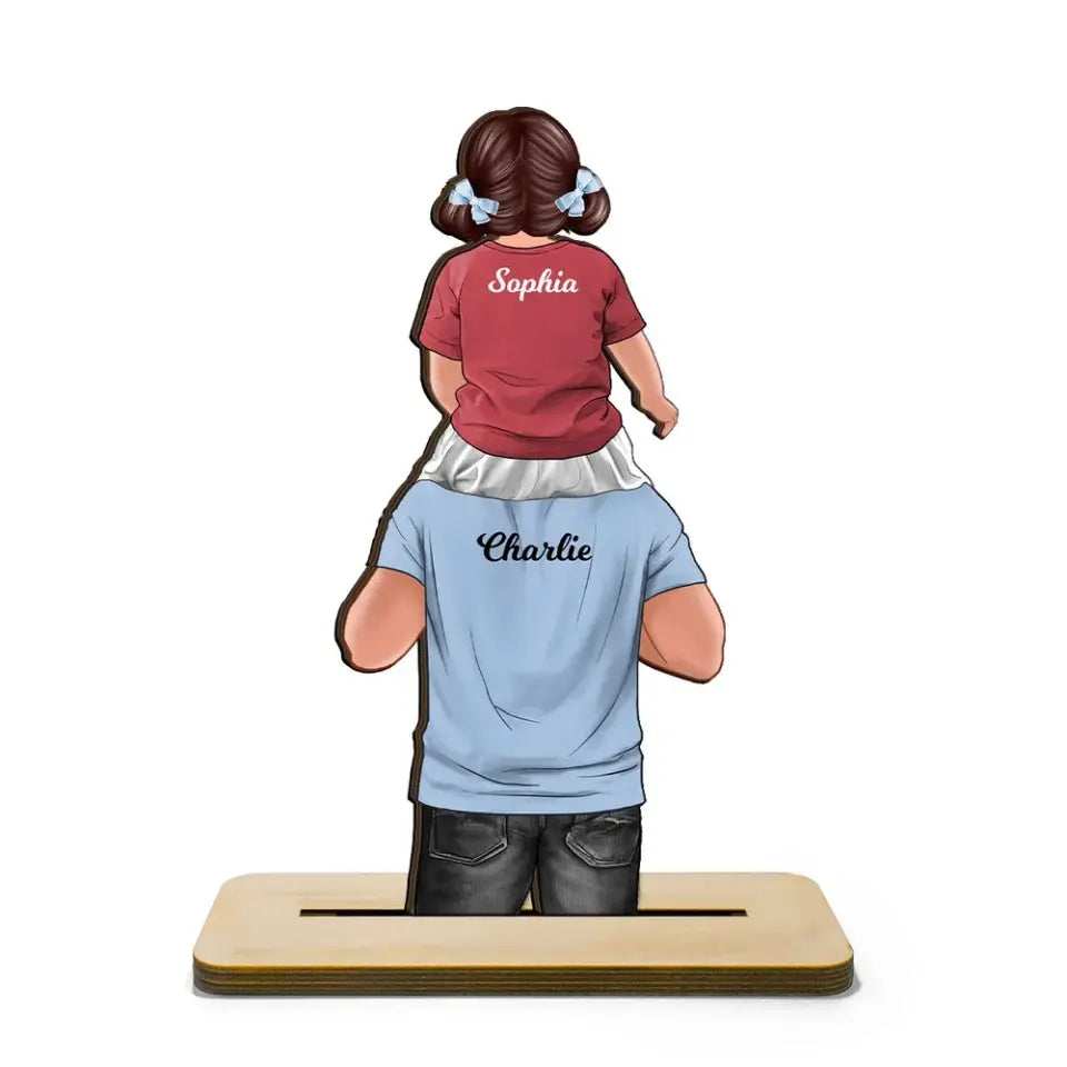 Dad Daughter Son Piggy Back Gift For Dad Personalized Standing Wooden Plaque