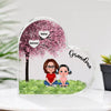 Grandma &amp; Grandkids Sitting Under Tree-Personalized Custom Heart Shaped Acrylic Plaque