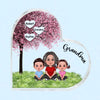 Grandma &amp; Grandkids Sitting Under Tree-Personalized Custom Heart Shaped Acrylic Plaque