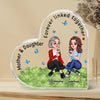 Pretty Cartoon Sitting Mom Daughter Forever Linked Together Personalized Acrylic Heart Plaque