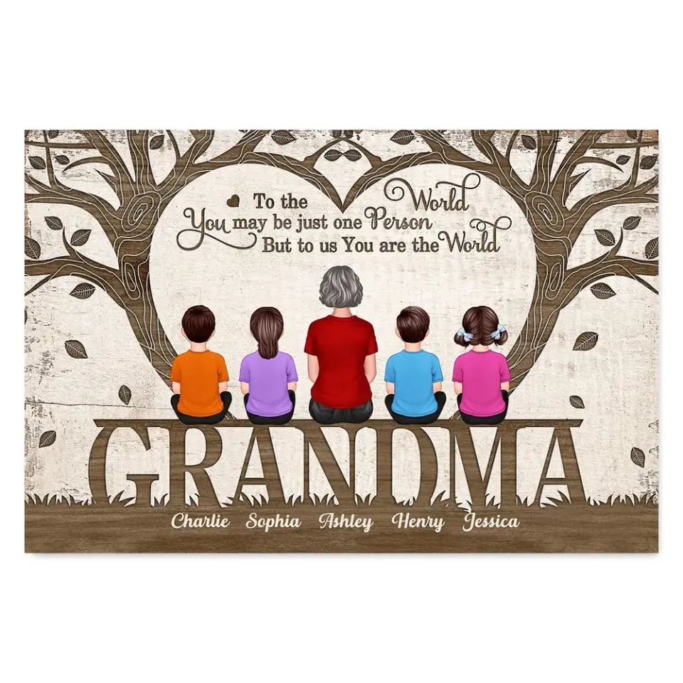 You Are The World Back View Grandma Grandchildren Sitting Under Tree Personalized Horizontal Poster