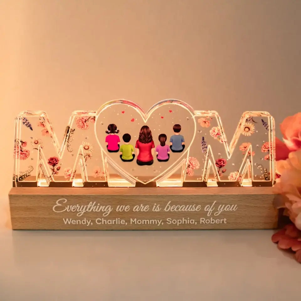Heartlight Memories: Custom Family Glow, Custom Birth Month Flower Led Night Light, Gift For Mother's Day 2024