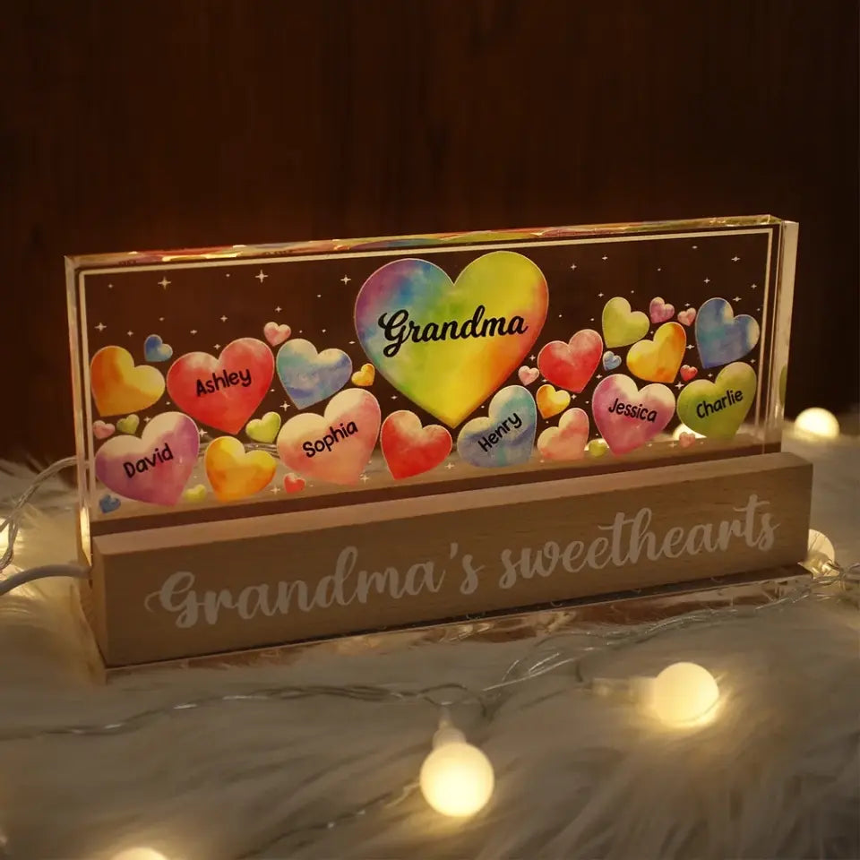 Grandma‘s Mom Sweethearts Personalized Acrylic Block LED Night Light