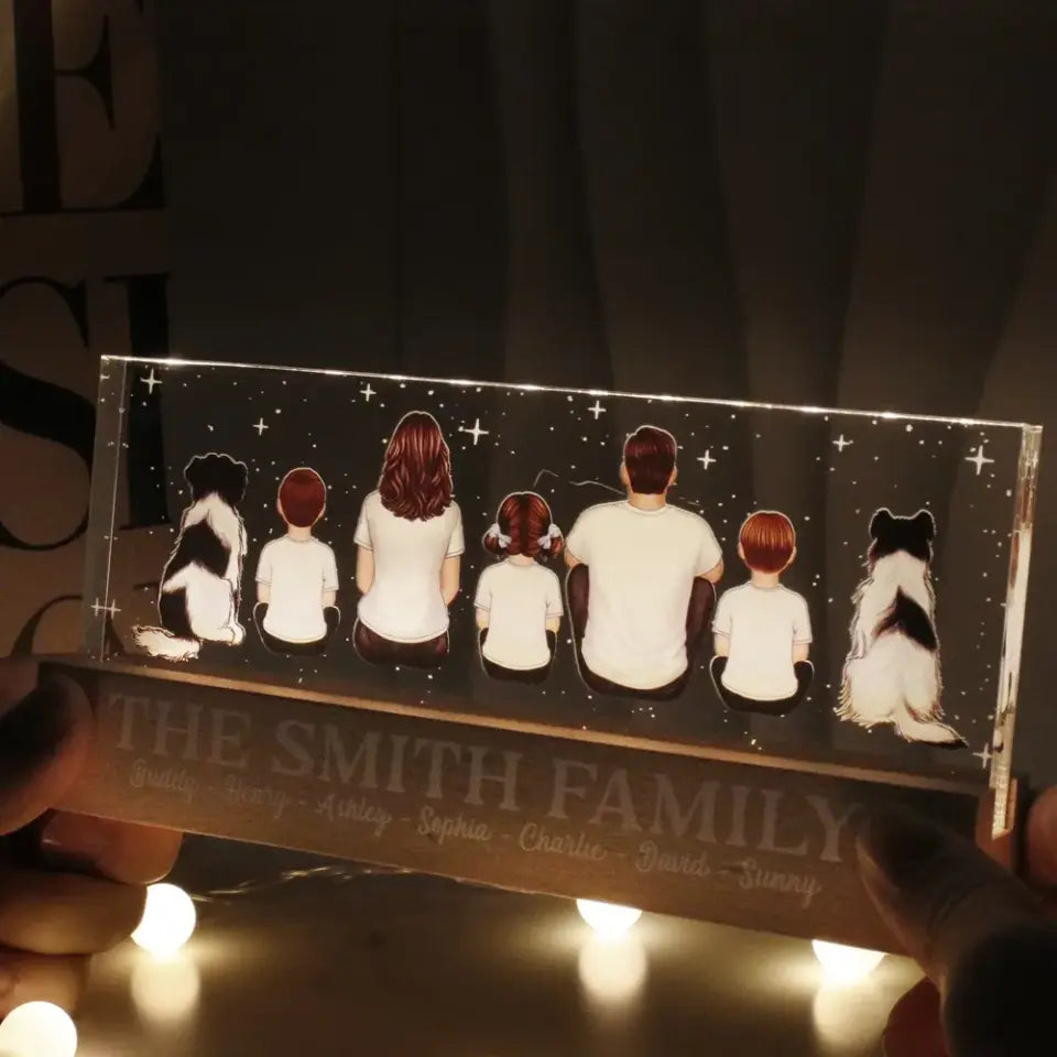 Whole Family Dad Mom Kids Dogs Cats Personalized Acrylic Block LED Night Light