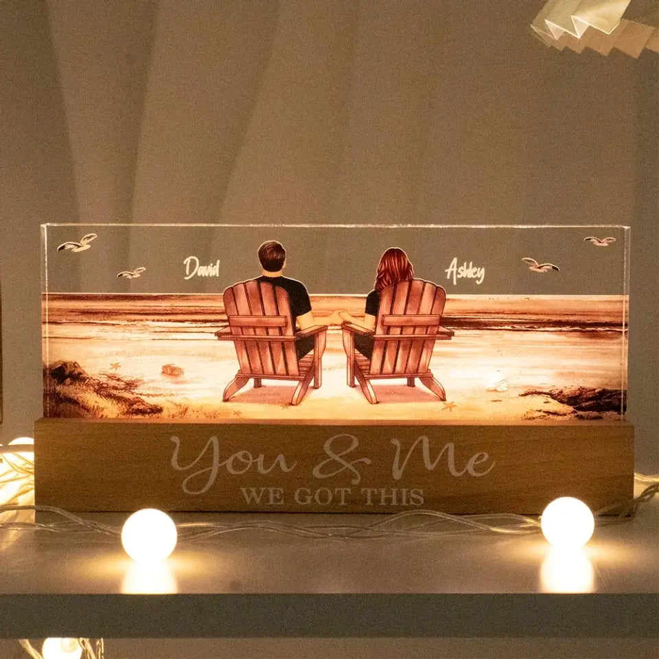 [EXCLUSIVE LIMITED EDITION] - Couple Sitting At Beach Retro Personalized LED Night Light, Anniversary Gift For Couple, Mother's Day Gift For Wife