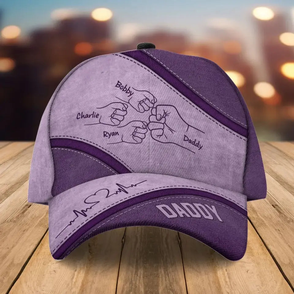 Outline Fist Bump Daddy Grandpa Personalized Classic Cap, Father's Day Gift For Dad, For Grandpa, For Husband