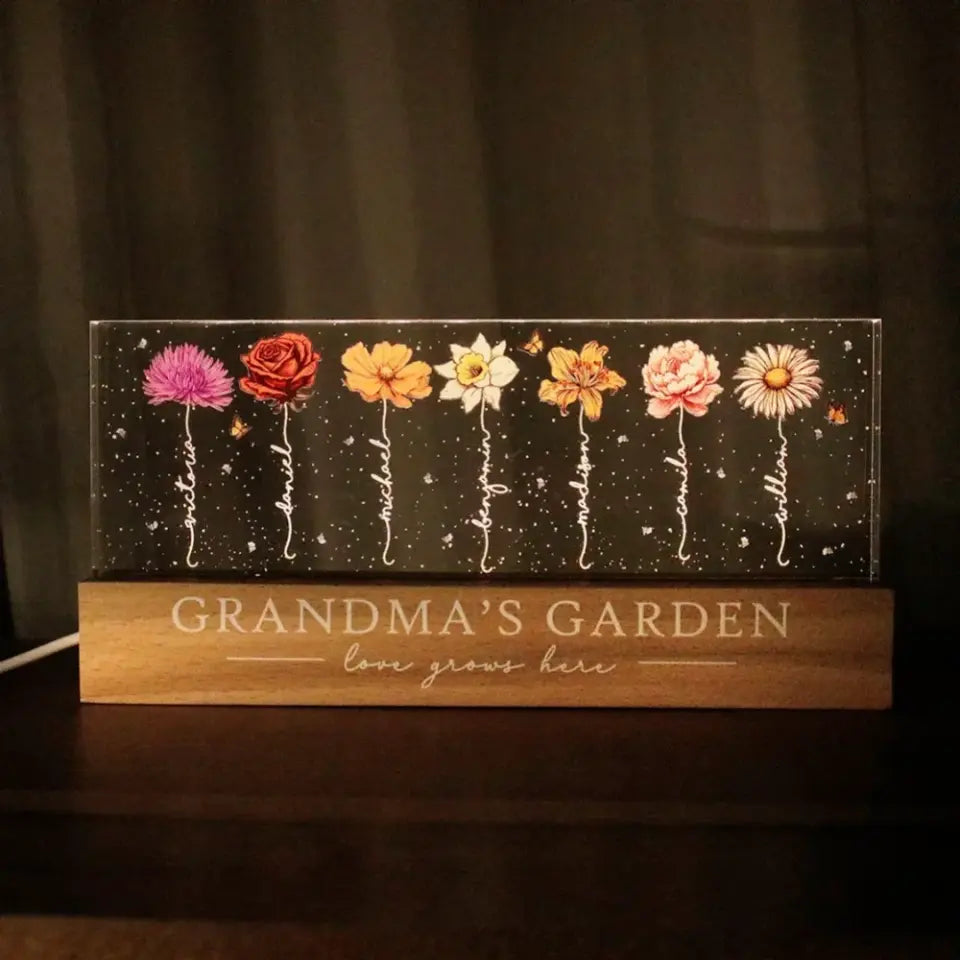Grandma‘s Garden Birth Month Flower Personalized LED Night Light, Mother's Day Gift For Grandma Mom