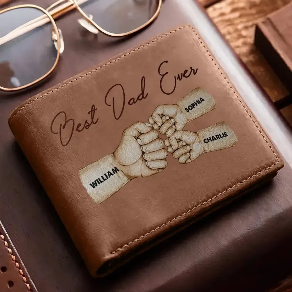 Daddy‘s Team Fist Bump Best Dad Ever Father’s Day Gift Personalized Printed Leather Wallet