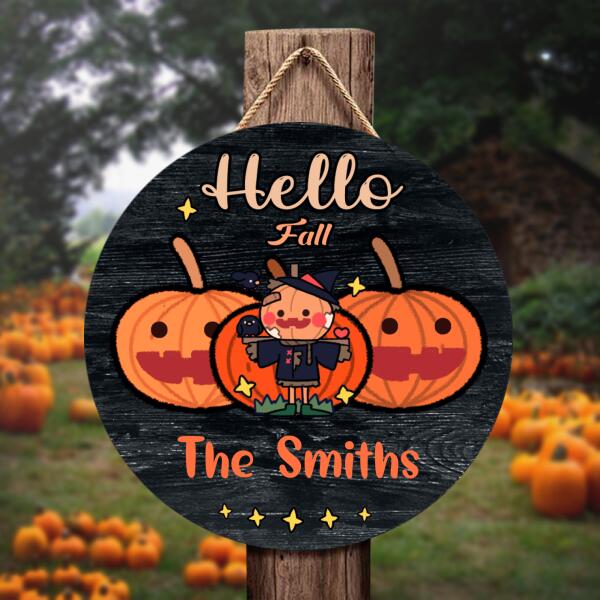 Hello Fall - Personalized Funny Circle Home Garden Sign