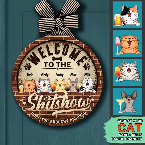 Welcome To The Shitshow - Personalized Cat Christmas Door Sign