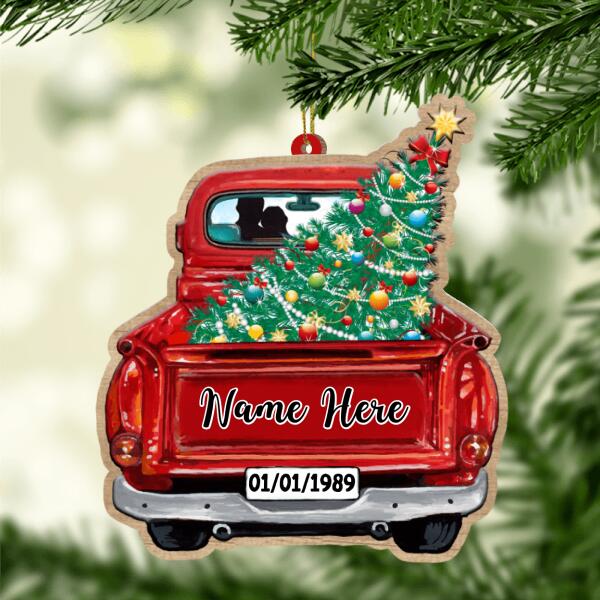 Personalized Couple Red Truck Memorial Christmas Ornament