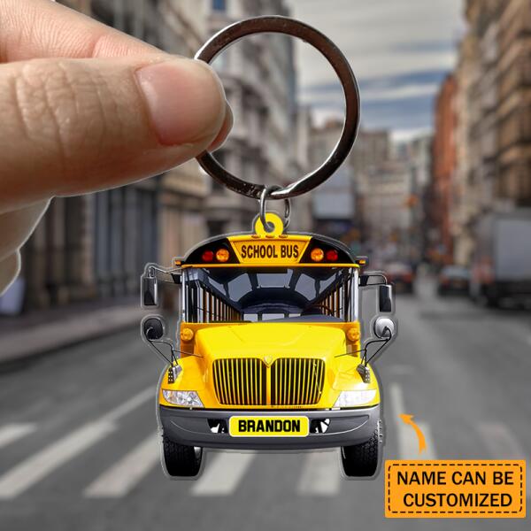 Personalized School Bus Transprent Acrylic Keychain