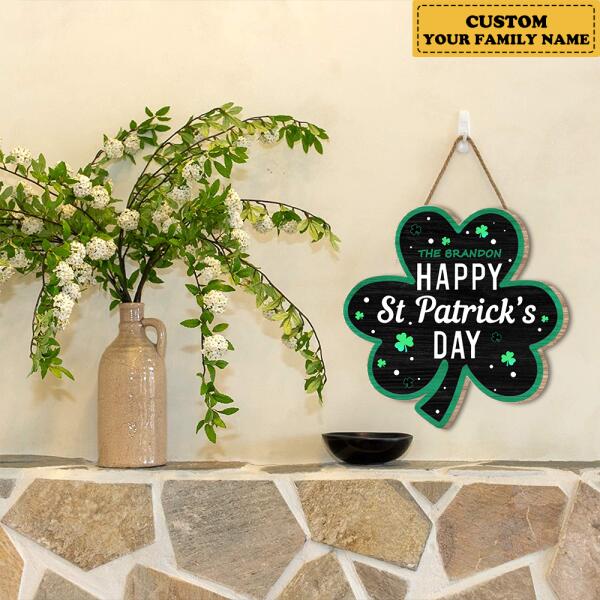 Happy St. Patrick's Day - Personalized Clover Shaped Door Sign