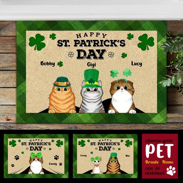 Happy St. Patrick's Day - Personalized Custom Cat Breed And Name Door Mat
