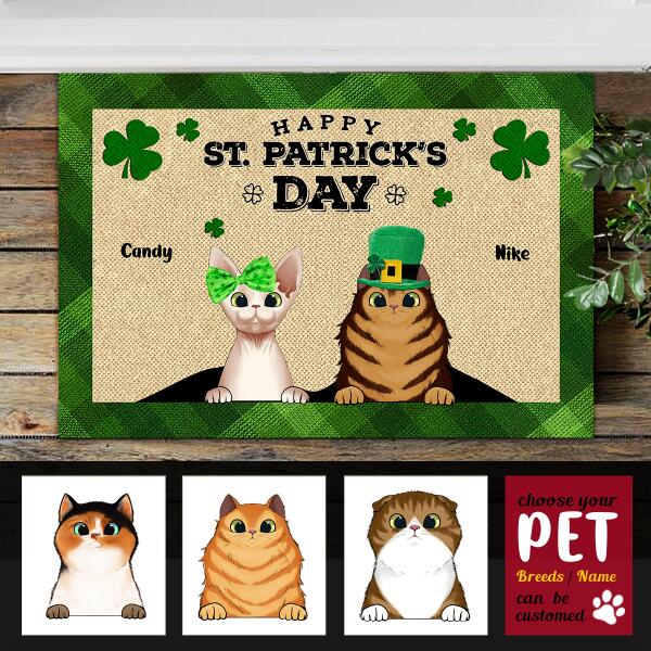 Happy St. Patrick's Day - Personalized Custom Cat Breed And Name Door Mat