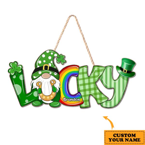 St. Patrick's Day - Personalized Lucky Gnome Door Sign