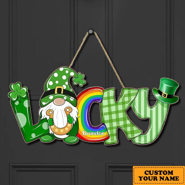 St. Patrick's Day - Personalized Lucky Gnome Door Sign