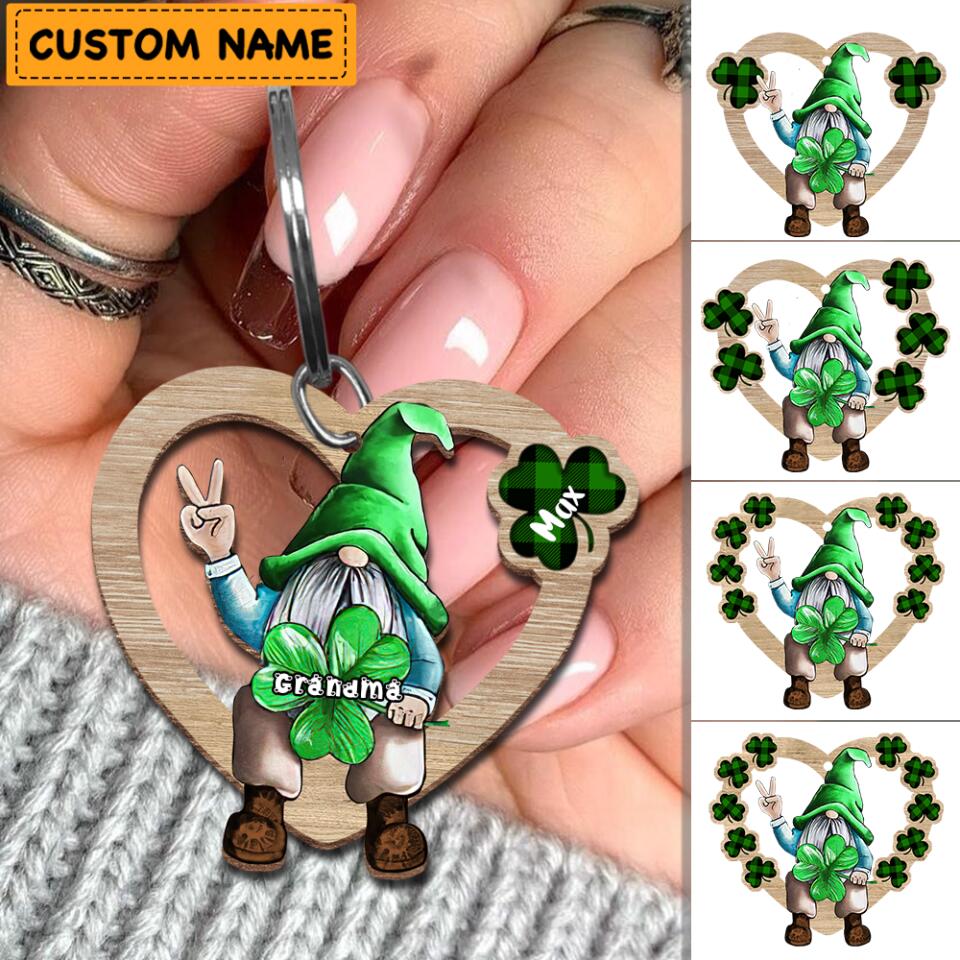 Grandma Mom Leprechaun Kids Shamrock Custom Names Clovers St Patrick's Day Gift Wooden Keychain