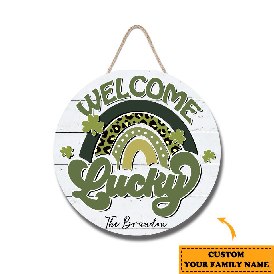 Personalized St Patrick's Day Lucky Custom Family Name Wooden Door Sign