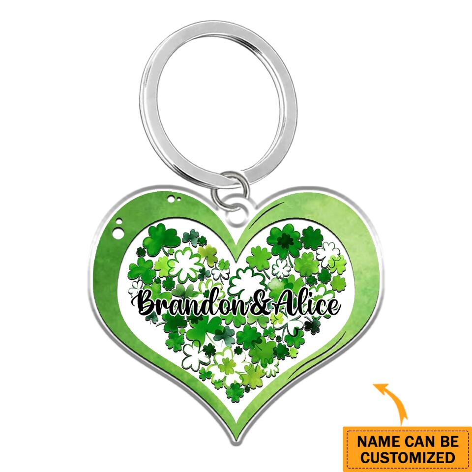 Personalized Clover Heart Couple Custom Name Acrylic Keychain