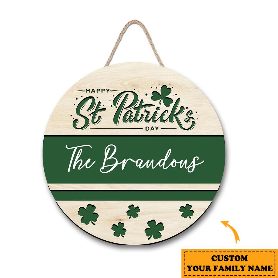 Personalized Happy St Patrick's Day Custom Name Wooden Door Sign
