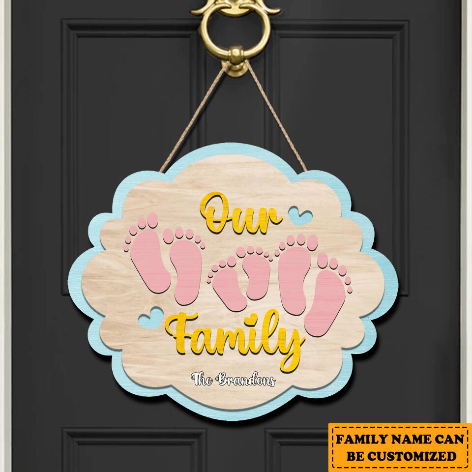 Our Family-Personalized Footprint Custom Name Wooden Door Sign