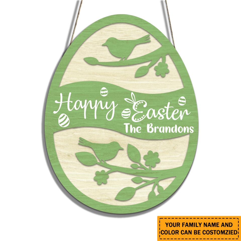 Personalized Easter Egg Custom Family Name Wooden Door Sign