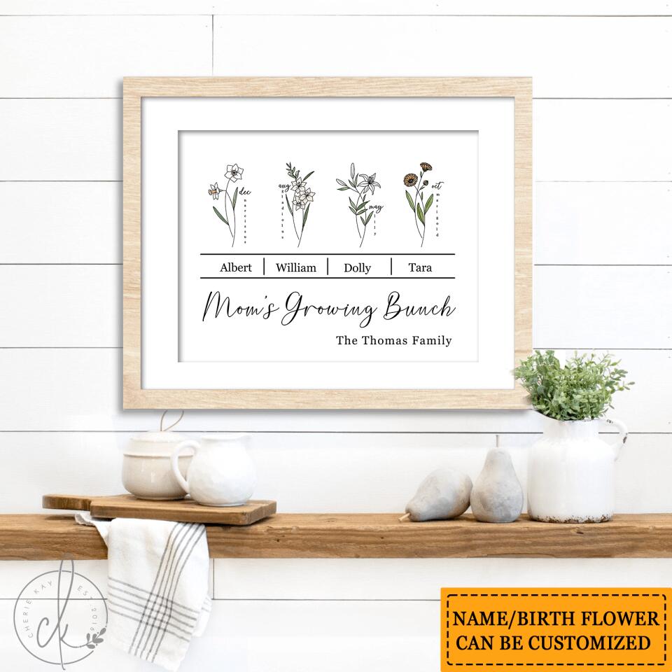 Personalized Birth Flower Custom Name Wooden Frame