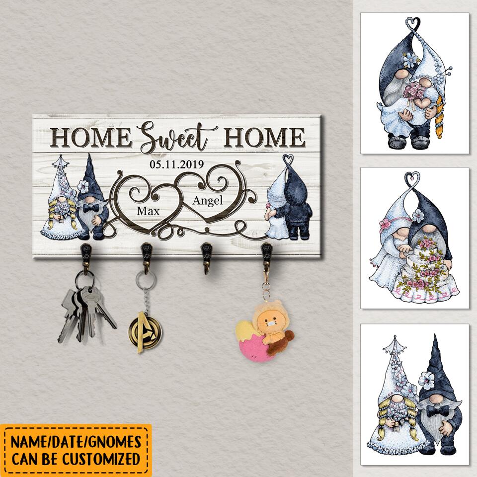 Home Sweet Home - Personalized Couples Gnomes Anniversary Gifts Wooden Key Hanger