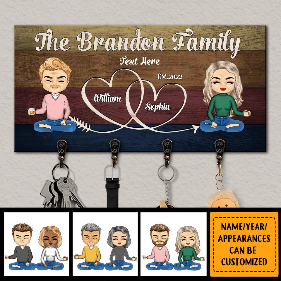Personalized Gift For Couples, Husband Wife Custom Text/Appearances/Year Wooden Key Hanger