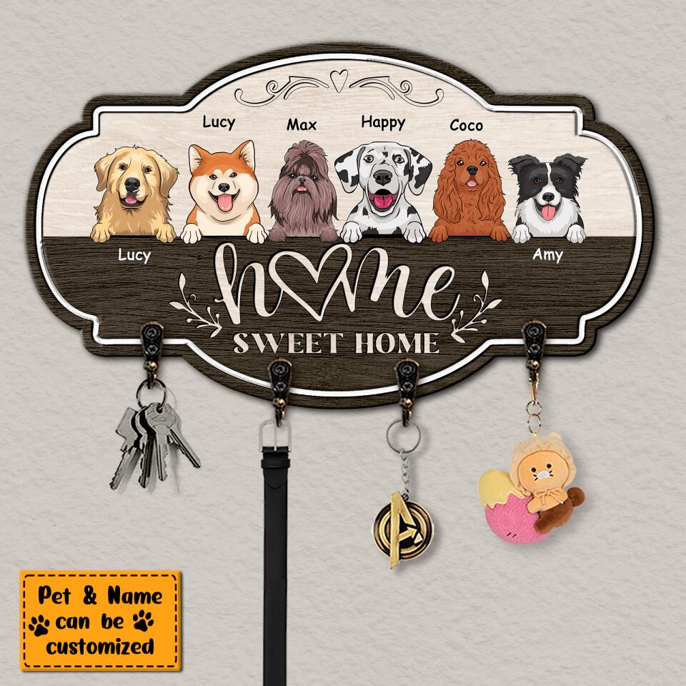 Home Sweet Home - Personalized Cat&Dog Custom Name Pet Wooden Key Hanger